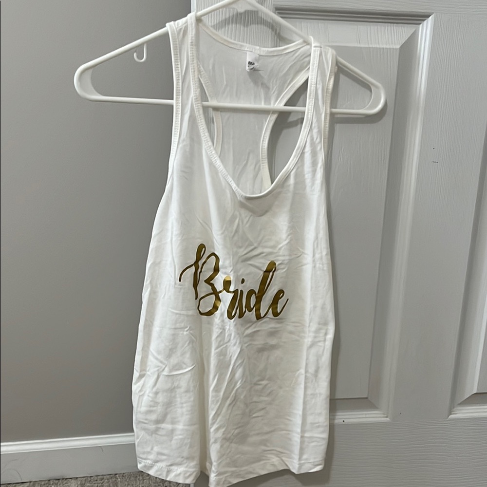 White Tank Top with Gold 'Bride' Print